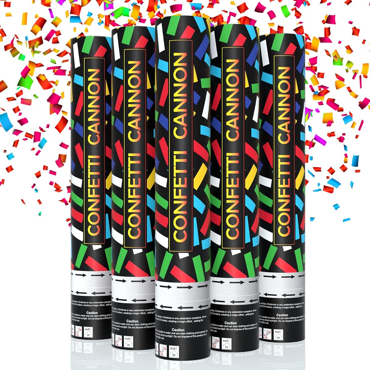 Confetti Cannons EFFIELER Multicolor Confetti Poppers (5 Pack) 100% Biodegradable Air Powered Party Poppers Perfect for Birthdays, Graduations, New Year's Eve and Other Parties and Celebrations