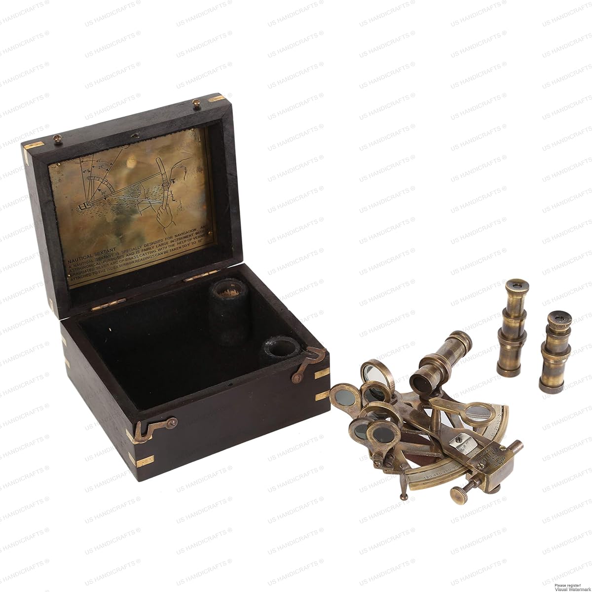 7.6cm Beautiful Handicraft Brass Sextant with Wooden Box....