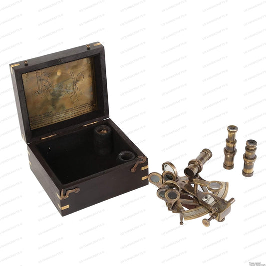 7.6cm Beautiful Handicraft Brass Sextant with Wooden Box....