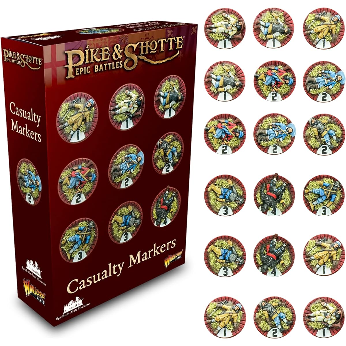 Warlord Games Wargaming Delivered - Pike & Shot Epic Battle - Casual Markers - 28mm Miniature Wargaming with 18 Casual Markers for Marking Dead Soldiers Digital Bundle - Action Figures