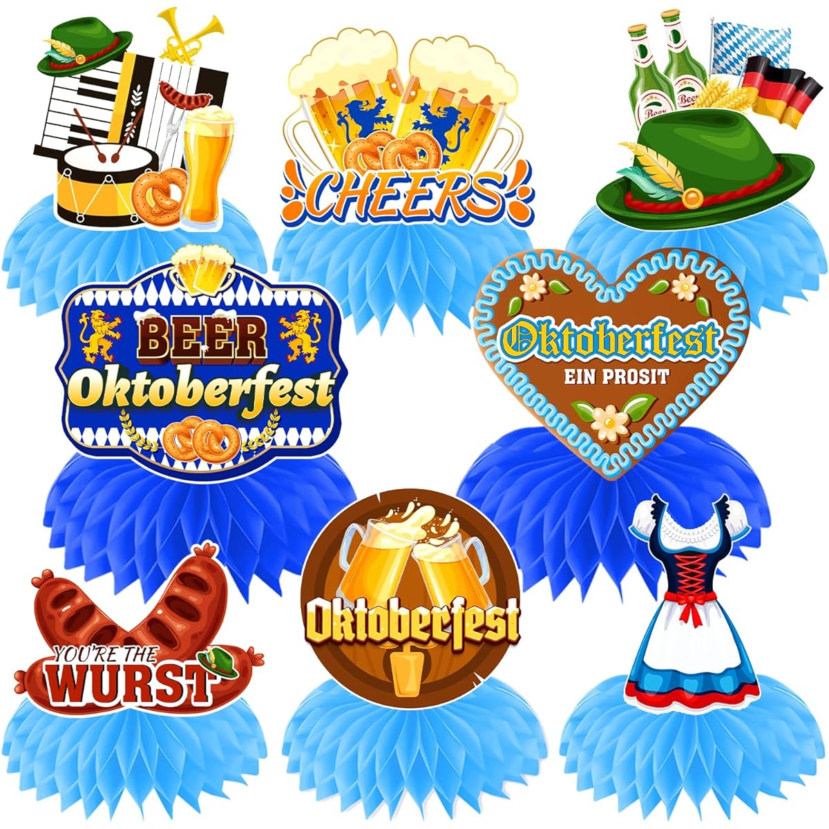 8 Piece Oktoberfest Centerpiece Oktoberfest Table Decoration German Centerpiece Party Supplies Bavarian German Beer Festival Oktoberfest Party Decoration Honeycomb Centerpiece Table Topper Cocomigo