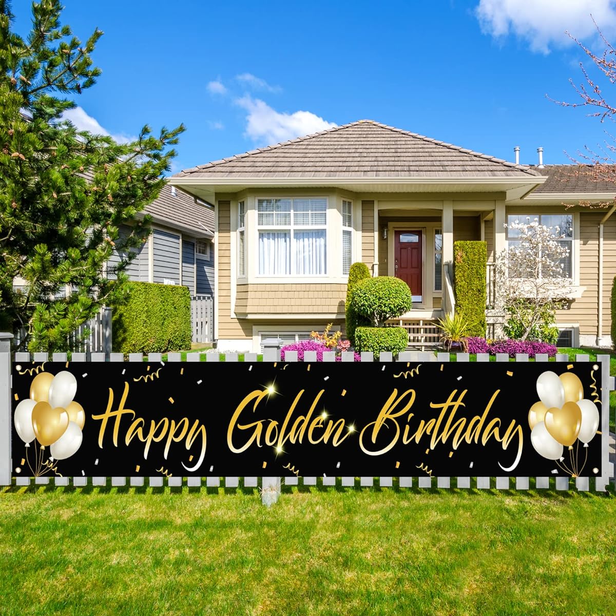 Labakita Big Happy Golden Birthday Banner Golden Birthday Party Banner 5 Years Old 21 Years Old 24 Years Old 25 Years Old 28 Years Old 30 Years Old 50 Years Old 60th Birthday Decoration Supplies