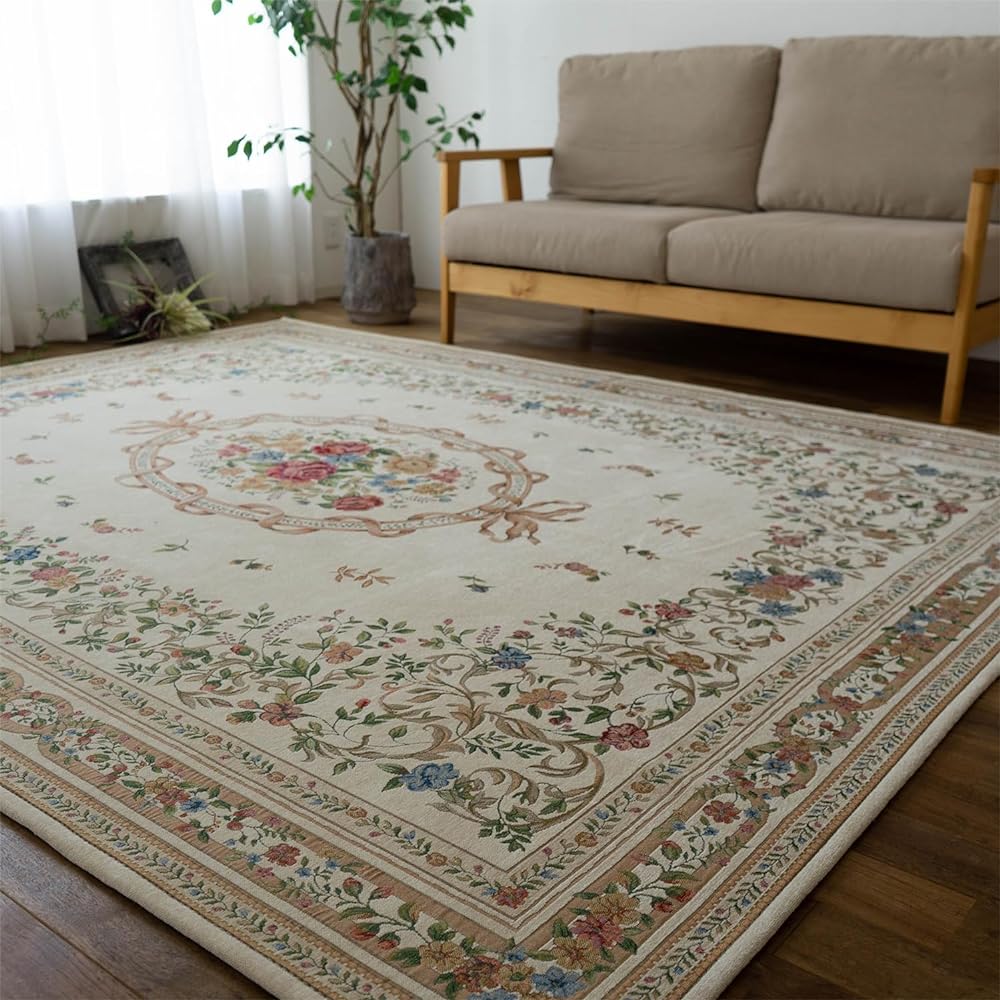 Sayang Sayan Flower Rug 048 Gobelin Weave 200x200 2 Tatami Light Beige Foldable