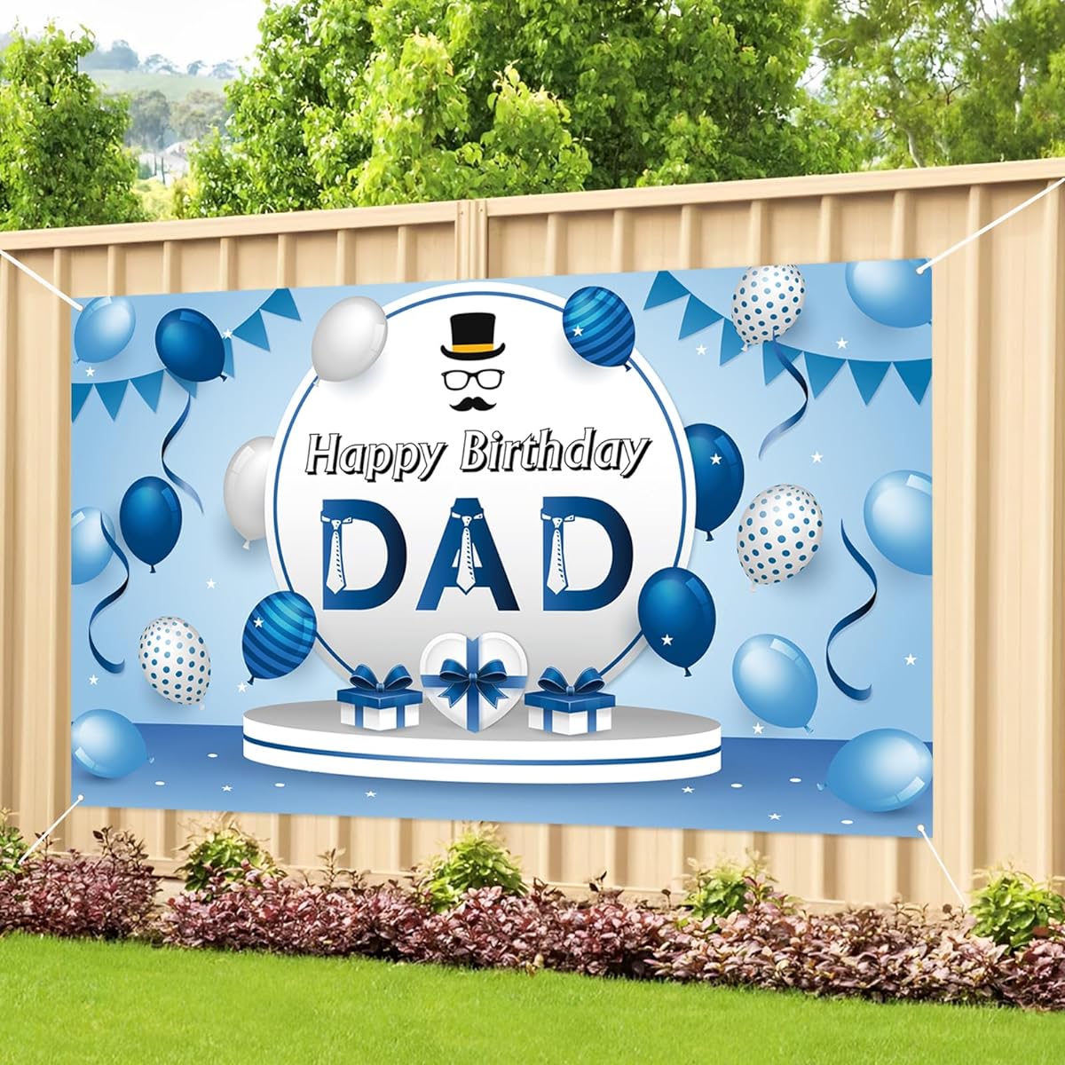 Labakita Blue Happy Birthday Dad Backdrop,Dad's Birthday Decorations,Father's Birthday Party Banner,Dad's Birthday Sign,Happy Birthday Background for Men