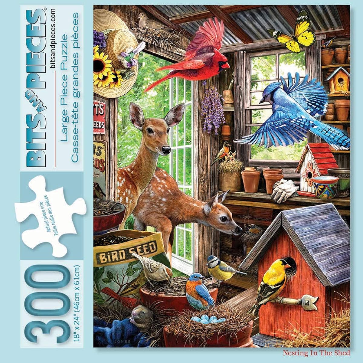 Bits and Pieces Jigsaw Puzzle 300 Pieces for Adults 18" x 24" - Shed Nest - 300 Piece Country Garden Shed Animals Nature Birds Farm Doe Wildlife Aviary Jigsaw Puzzle Artist Larry Jones