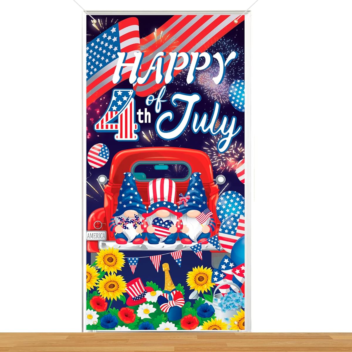 HOWAF Happy 4th of July Door Banner, Independence Day Door Cover USA Patriotic Party Supplies American Flag Backdrop Banner Red White Blue Welcome Banner Front Door Decoration