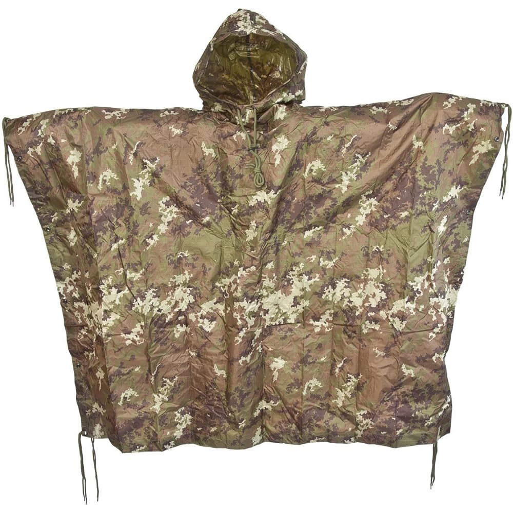 MIL-TEC Poncho Rain Wear Ripstop Fabric US Military Style Rain Poncho - VEGETATO Camo Camo