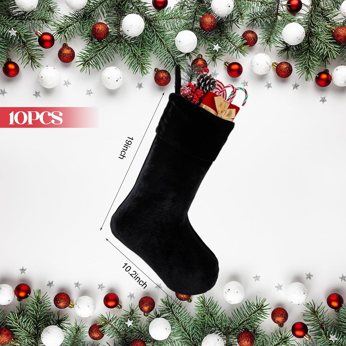 Seematn 10pcs Christmas Stockings 19 Inch Large Classic Hanging Christmas Decoration Soft Black Velvet Stockings for Christmas Tree Party Fireplace Holiday Season Home Decoration