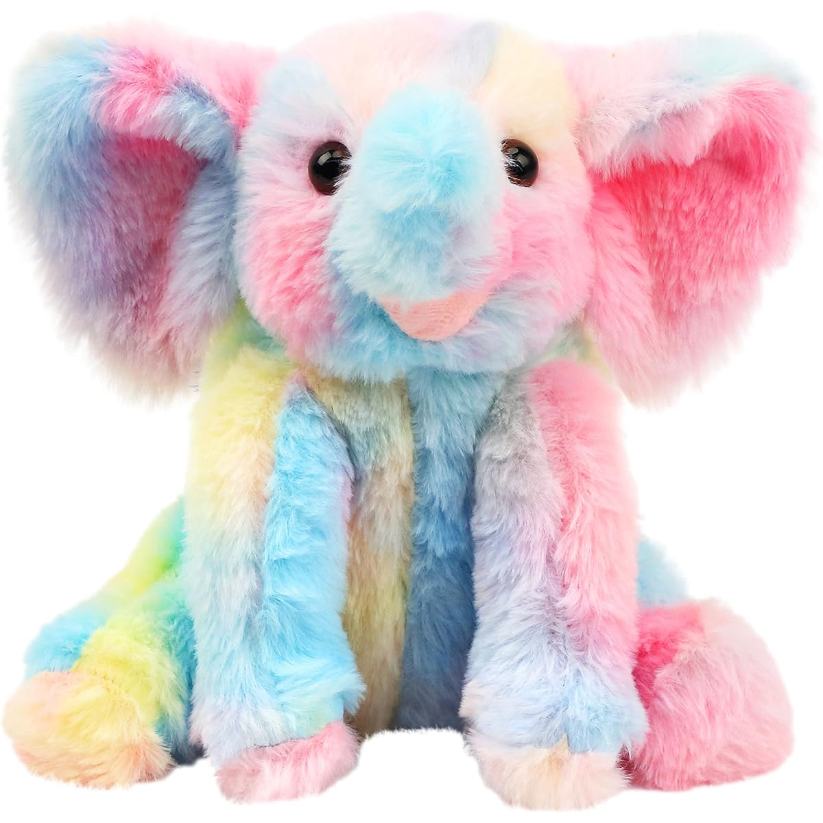 Hopearl Adorable Plush Rainbow Calf Elephant Toy Floppy Elefish Ultra Soft Stuffed Animals for Boys Girls Kids Toddlers Colorful 9"