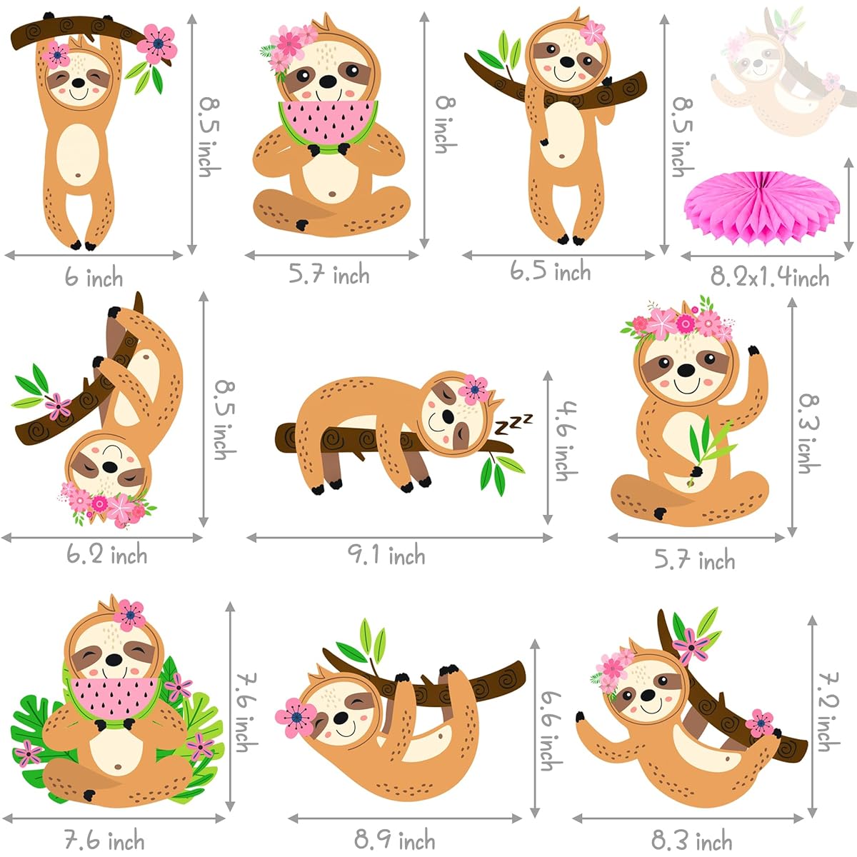 Sloth Honeycomb Centerpiece Decoration Sloth Theme Table Decoration Jungle Animal Theme Birthday Party Baby Shower Supplies 9 Pieces