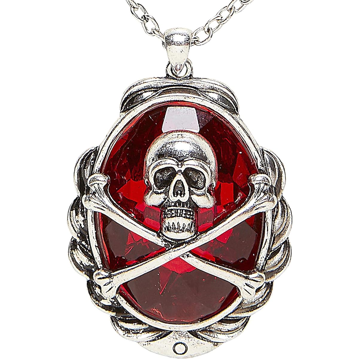Skull & Crossbones Red Gem Necklace Women's Halloween Costume Fancy Dress, One Size