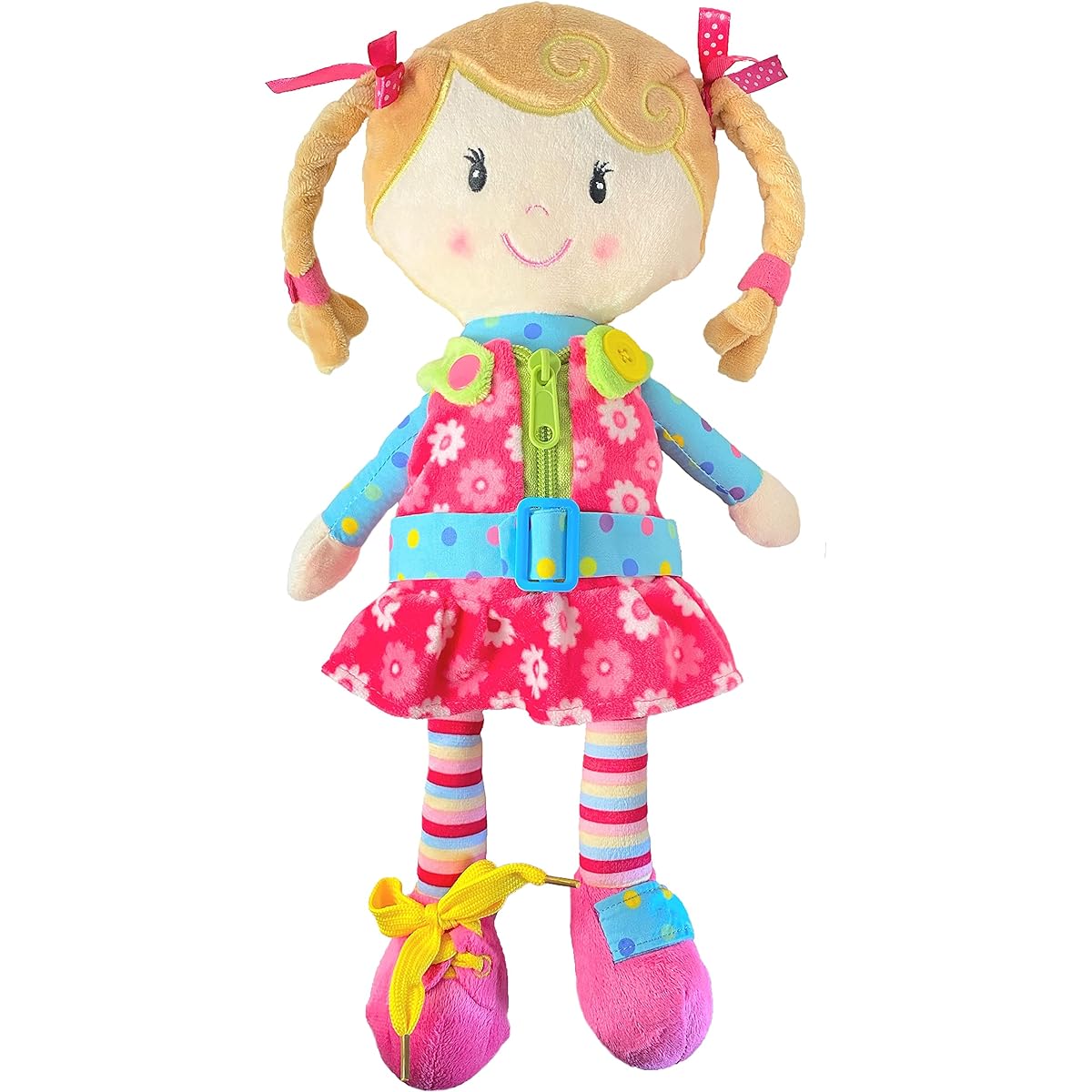 Snuggle Stuffs Sugar Snap Plush Learning to Dress Doll for Toddlers - 15 Inch - Doll for 2 Year Old Girls - Montessori Doll
