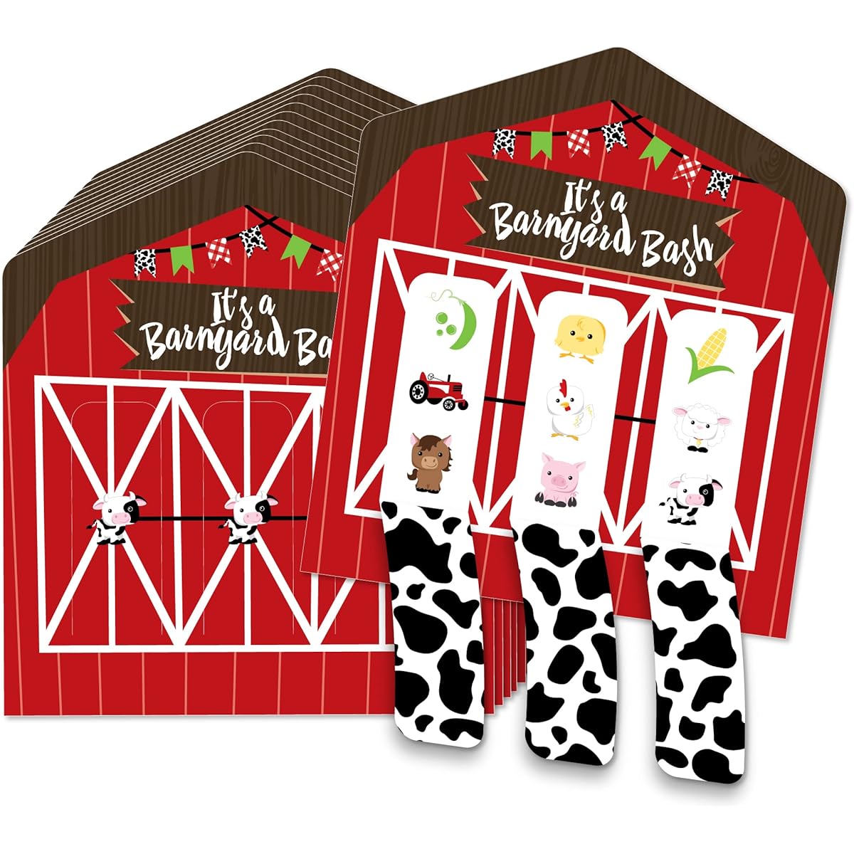Big Dot of Happiness Farm Animals - Barnyard Baby Shower or Birthday Party Game Pickle Cards - Pull Tabs 3" - Set of 12