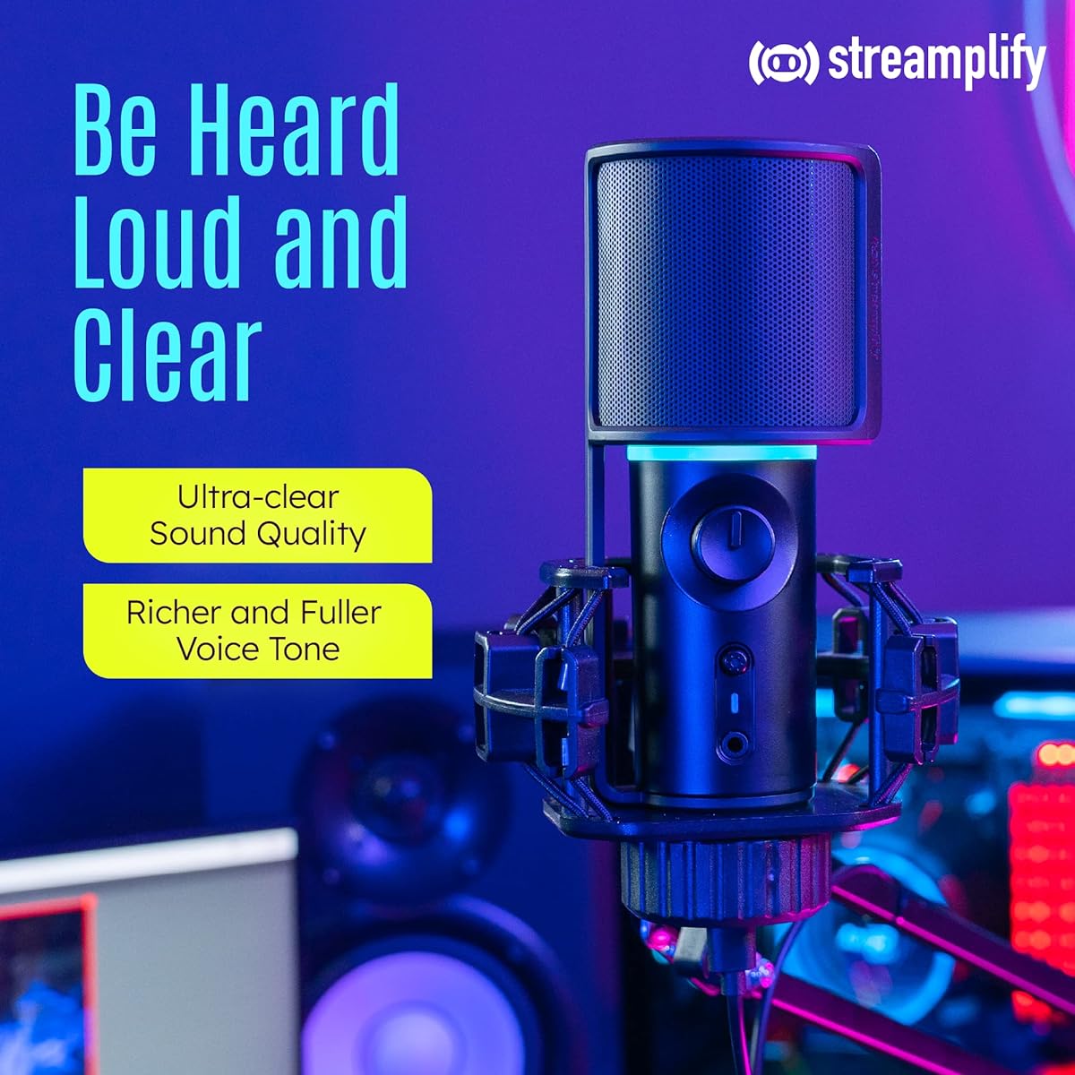 MIC ARM RGB cardioid microphone with mounting arm for streaming, recording, and podcasting