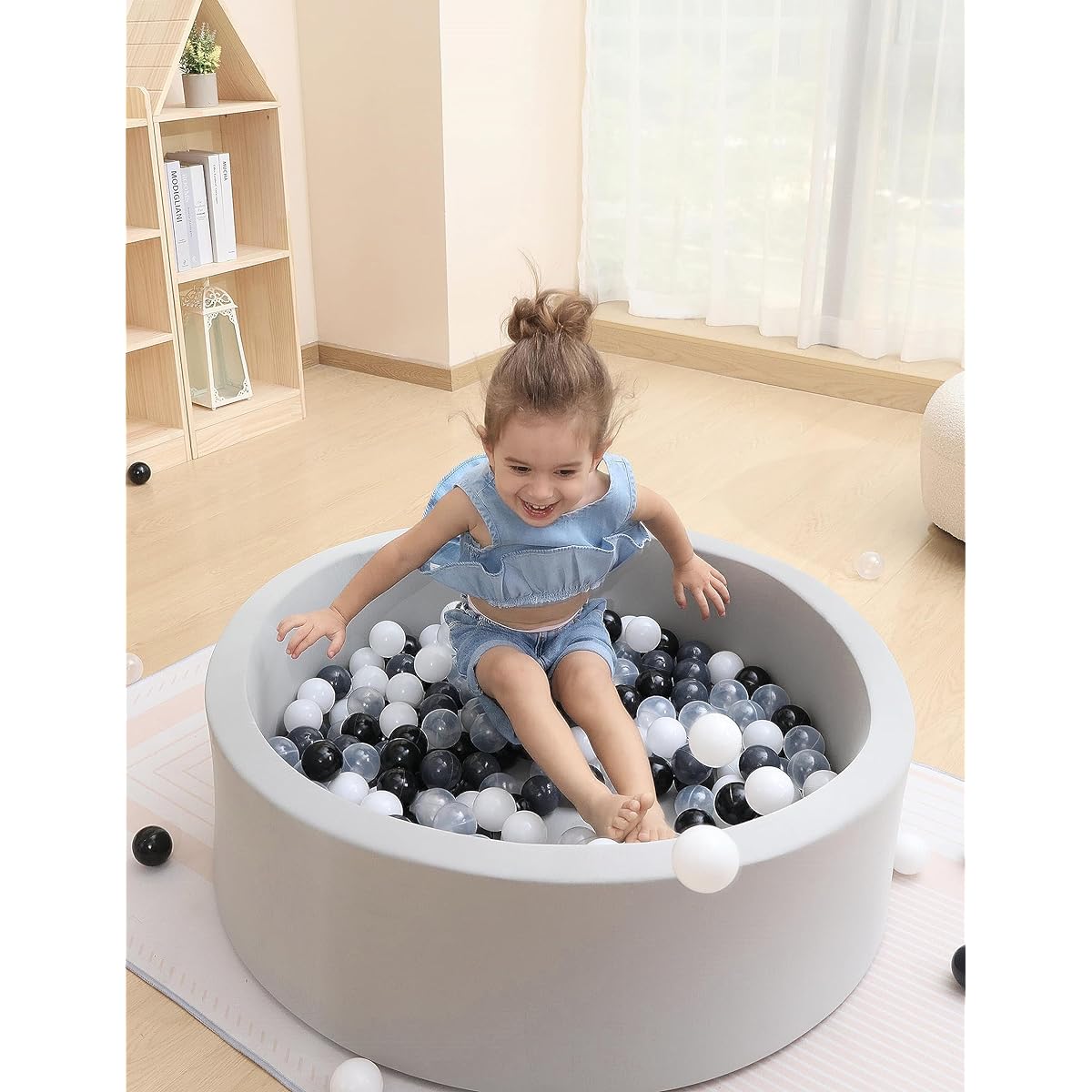 IAGBIBUI Ball Pit for Toddlers, Baby Foam Soft Round Ball Pit for Indoor Outdoor Playpen, Great Gift for Kids, Balls Not Included (Grey