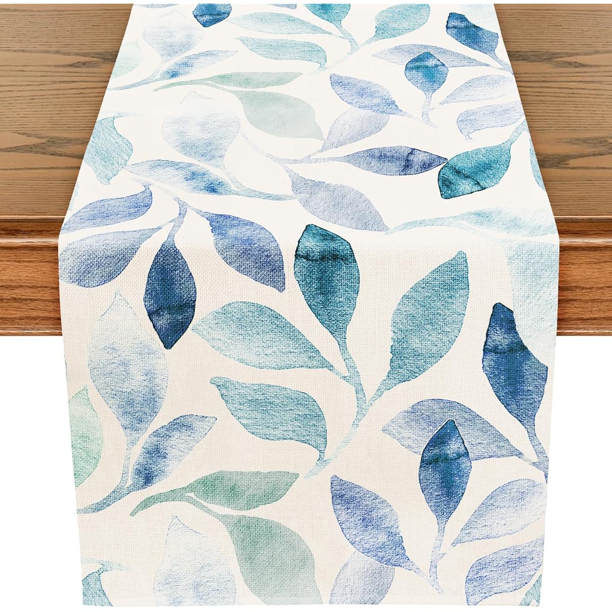 WRAPAHOLIC Linen Table Runner - 13" x 72" - Holiday Kitchen Dining Table Decorations for Home Parties and Weddings - Blue Ink Cliff