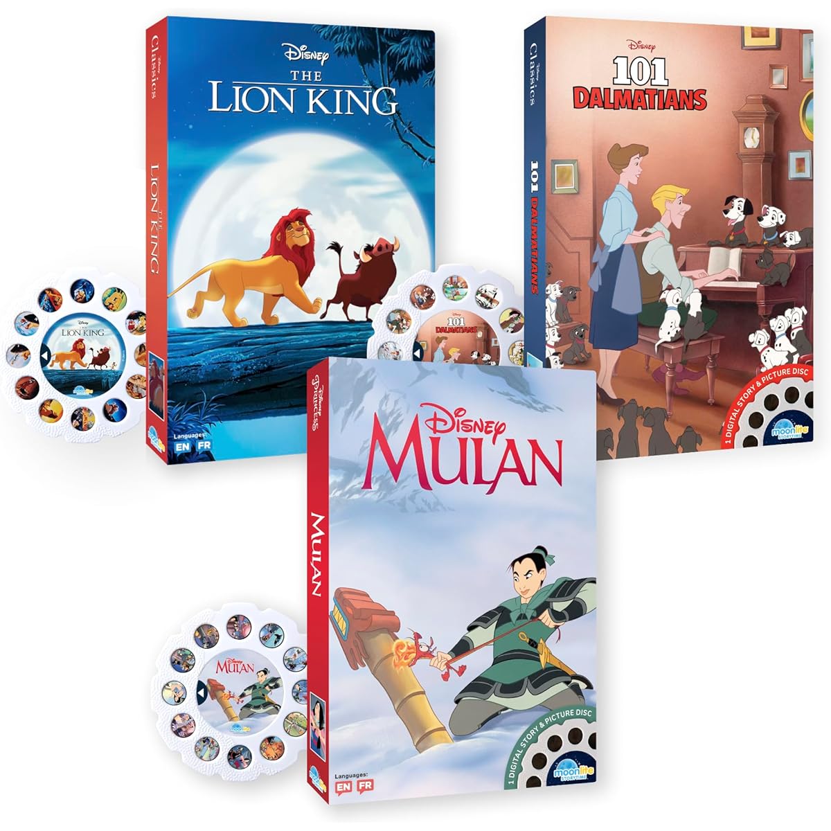 Moonlite Storytime Storybook Reel 3 Story Set Lion King, 101 Dalmatians, Mulan, Digital Stories for Projector, Early Learning Gifts for Toddlers Ages 1+