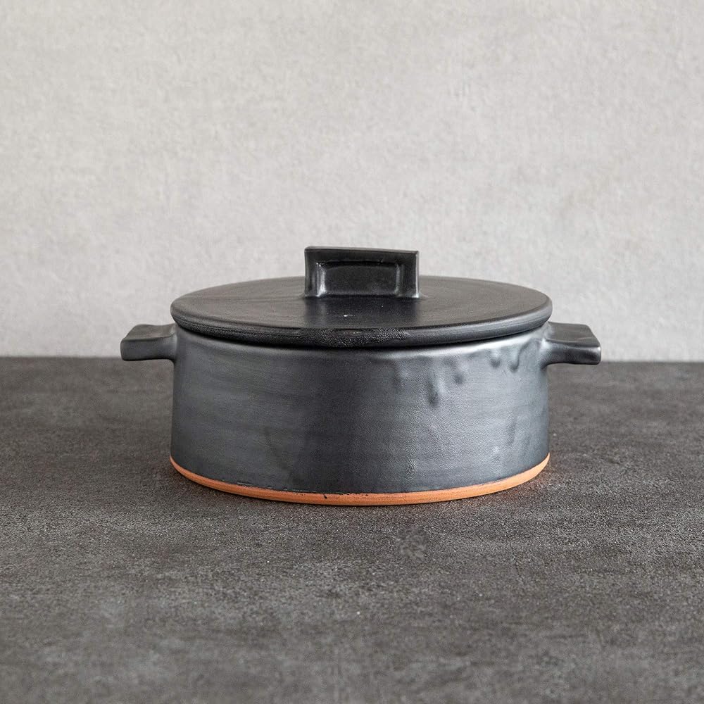 Rikizo Earthen Pot Duman for 1-2 People Black Diameter 22.5 x Depth 18 x Height 10.5cm 1.15l Made in Japan R-883204