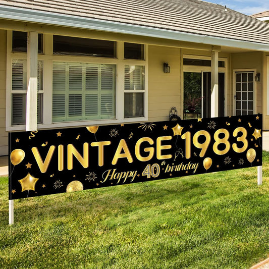 40th Birthday Banner for Men Vintage 1983 Birthday Party Decorations Backdrop Black Gold 40th Party Supplies Backdrop Outdoor Indoor Yard Sign Anniversary Vintage 1983 Party Favors