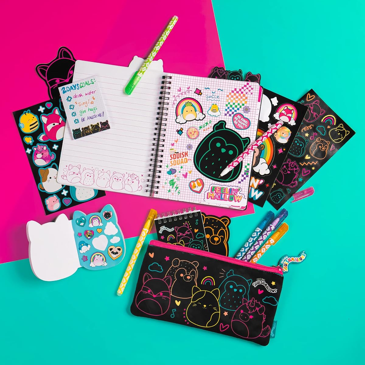 Fashion Angels Squishmallows Stationary Bundle - Includes Sketch Sheets, Pouch, Notepad, Squishmallows Stickers and More - Join the Squish Squad - Cute Stationary Set - Ages 6 and Up