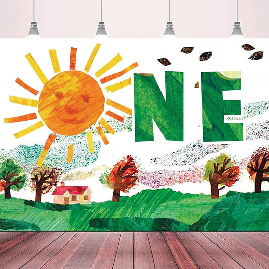 1st Happy Birthday Banner Backdrop Decoration for Caterpillar, 1 Year Old Cartoon Hungry Caterpillar Birthday Party Sign Birthday Photo Backdrop Birthday Party Decorations