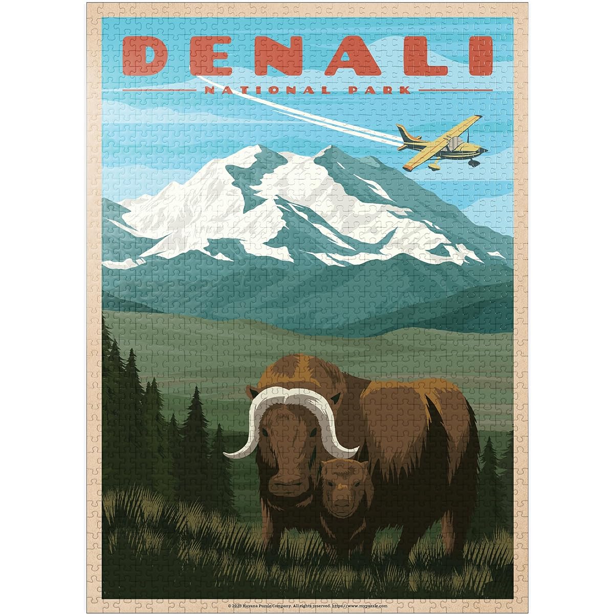 Denali National Park - Wild Denali Skox, Vintage Travel Poster - Premium 1000 Piece Jigsaw Puzzle for Adults