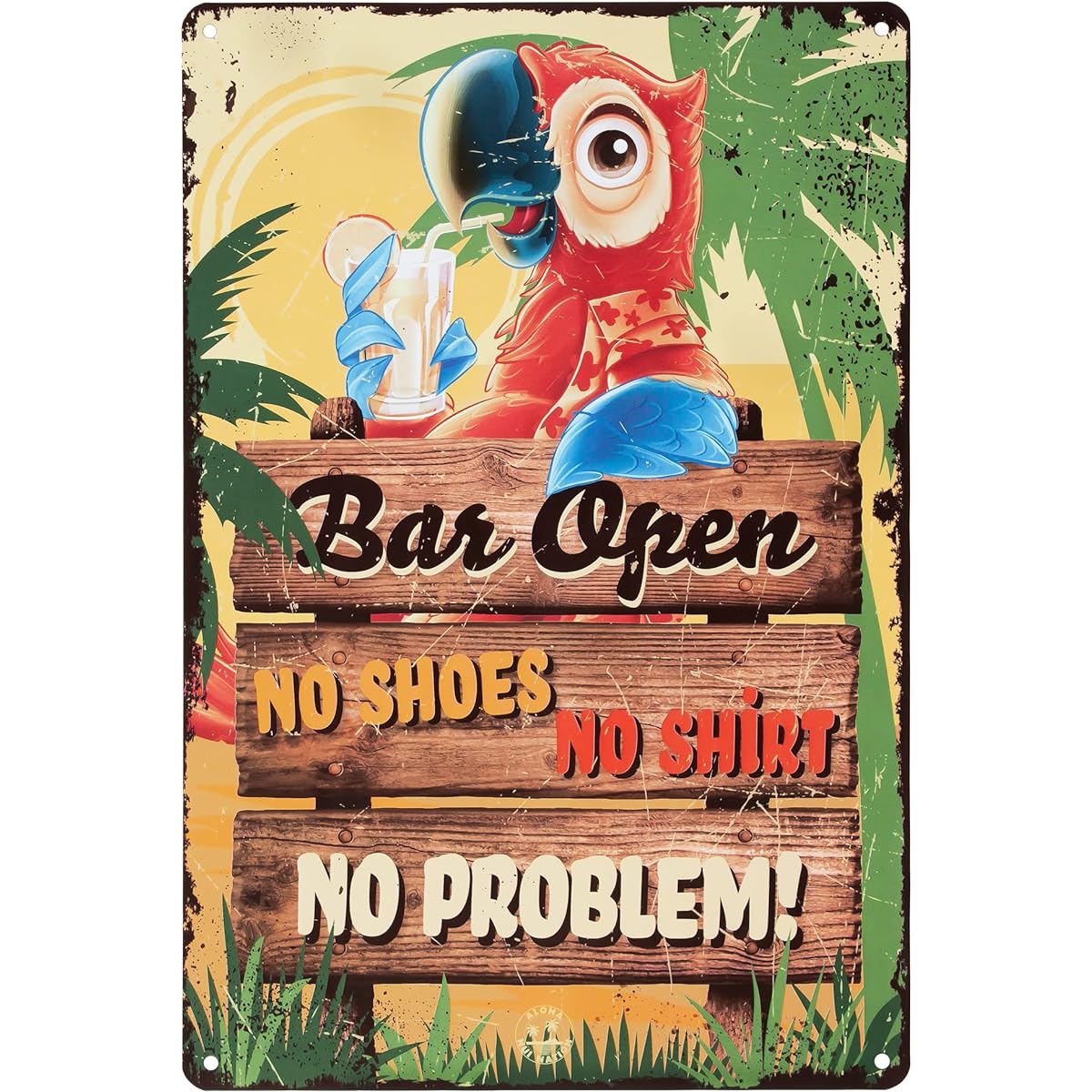 Tiki Bar Sign Tiki Bar Decor No Shoes No Shirt No Problem Design 8" x 12" 4 Screws Included Fun Tiki Signs for Tiki Bars Tiki Bar Decorations for Outdoor Patio