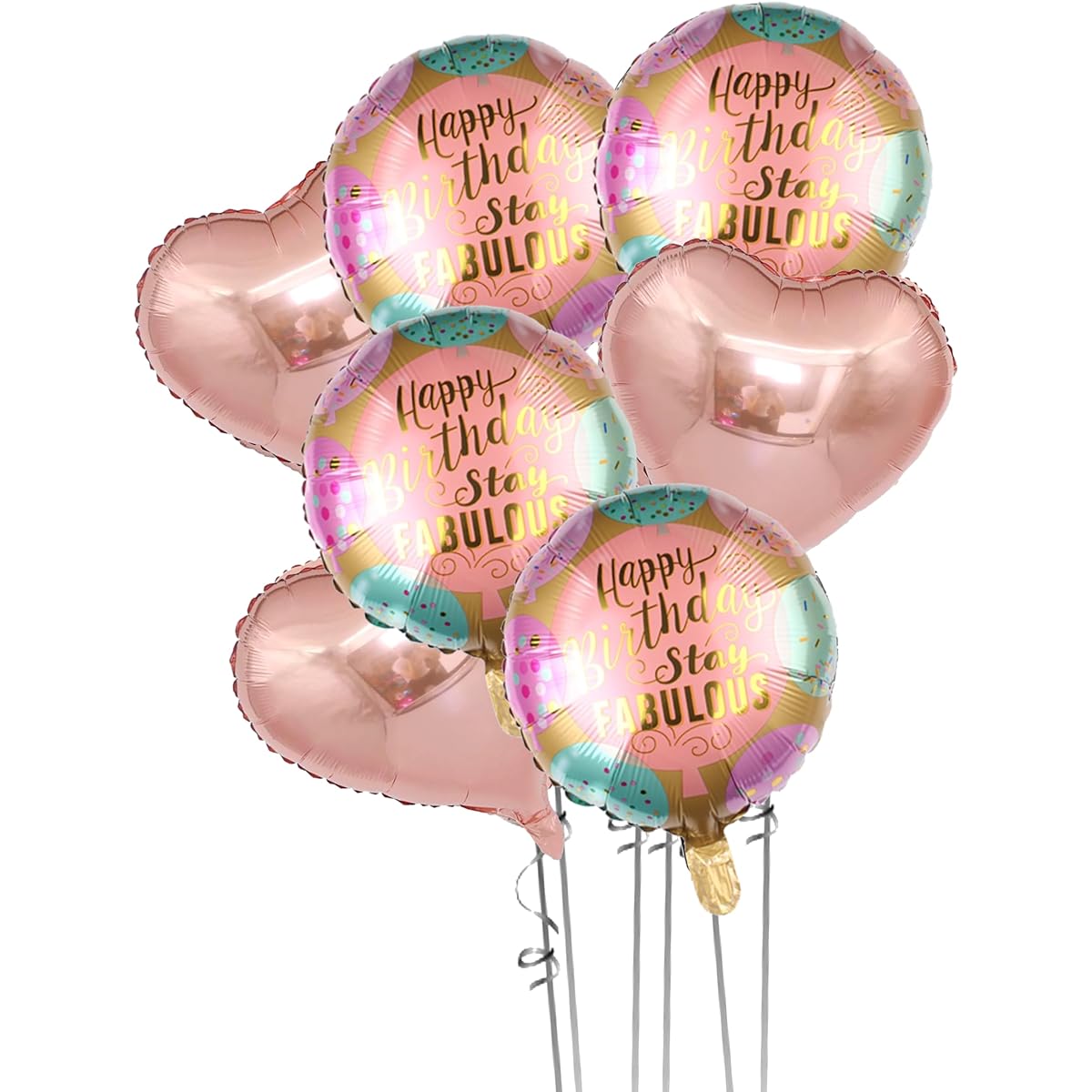 TOYXE Happy Birthday Balloon Bouquet Foil Balloons Pink Black Set of 7