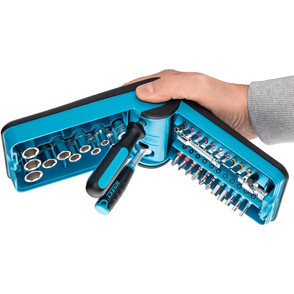 HAZET Socket & Bit Set Blue Smart Case 838 Pieces 10 Sockets 21 Bit Extension & Adapter Drive: Square & Hexagon 6.3mm (1/4 inch) 18 x 5 x 10cm [Regular Japanese Import Product] 856-1HP