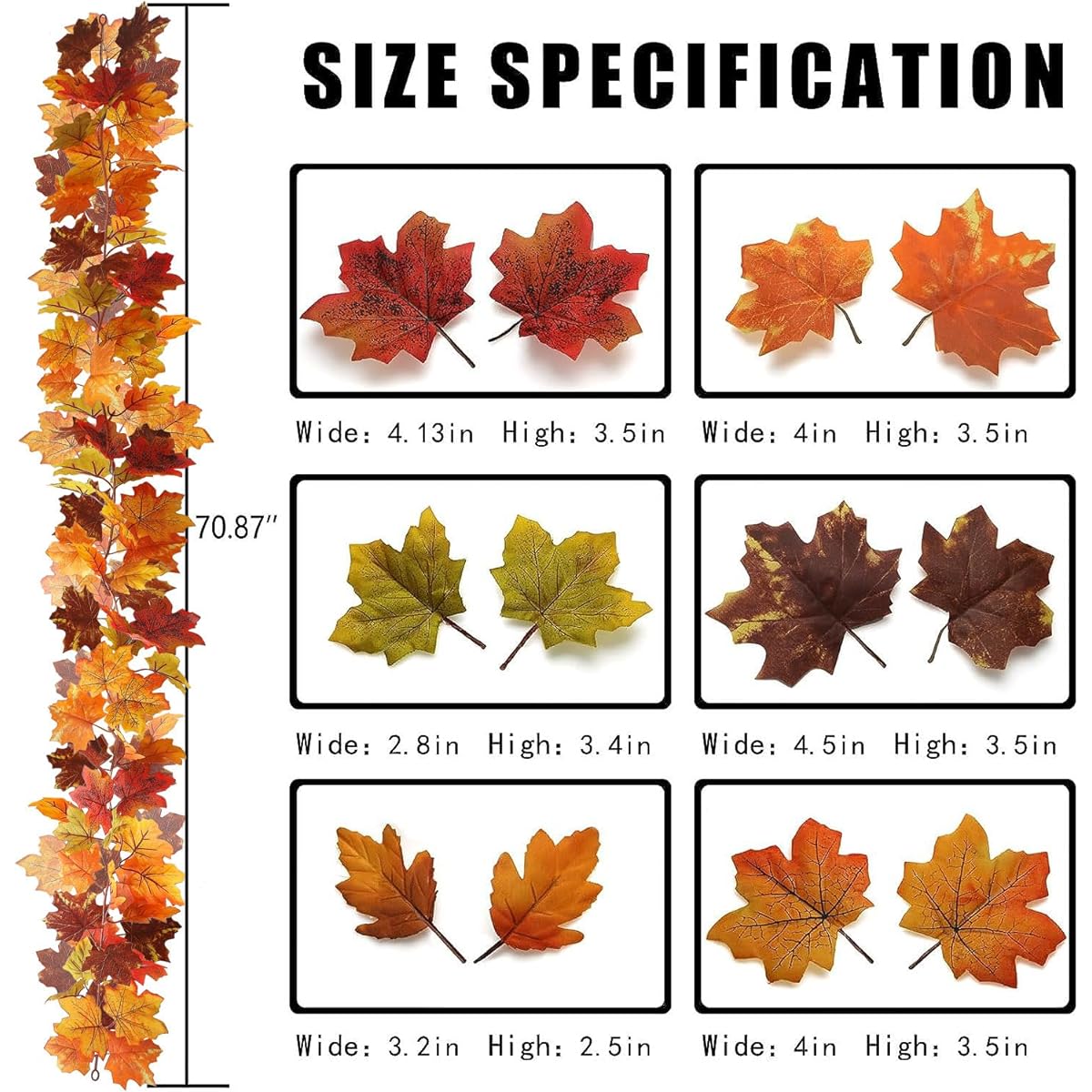 Upgraded Fall Maple Leaf Garland 5.9ft Artificial Maple Leaf Fall Garland Hanging Fall Vines Table Decoration Thanksgiving Garland Front Door Decoration Fall Decor