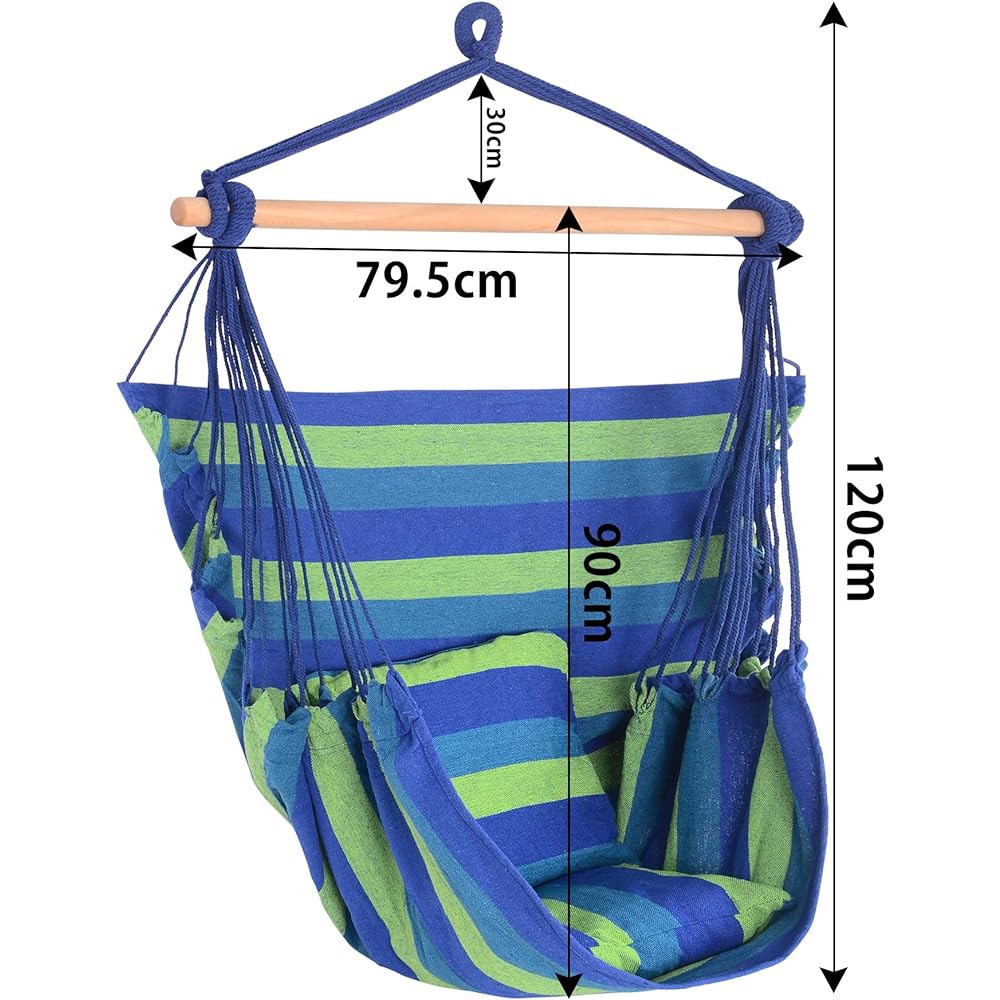 Rxakudedo Hanging Hammock with Wooden Frame, Durable Rope, Body Pillow Included*2, Compact Chair Hammock, Hammock Hanging, Foldable, For Adults & Children, For Indoor/Outdoor Use