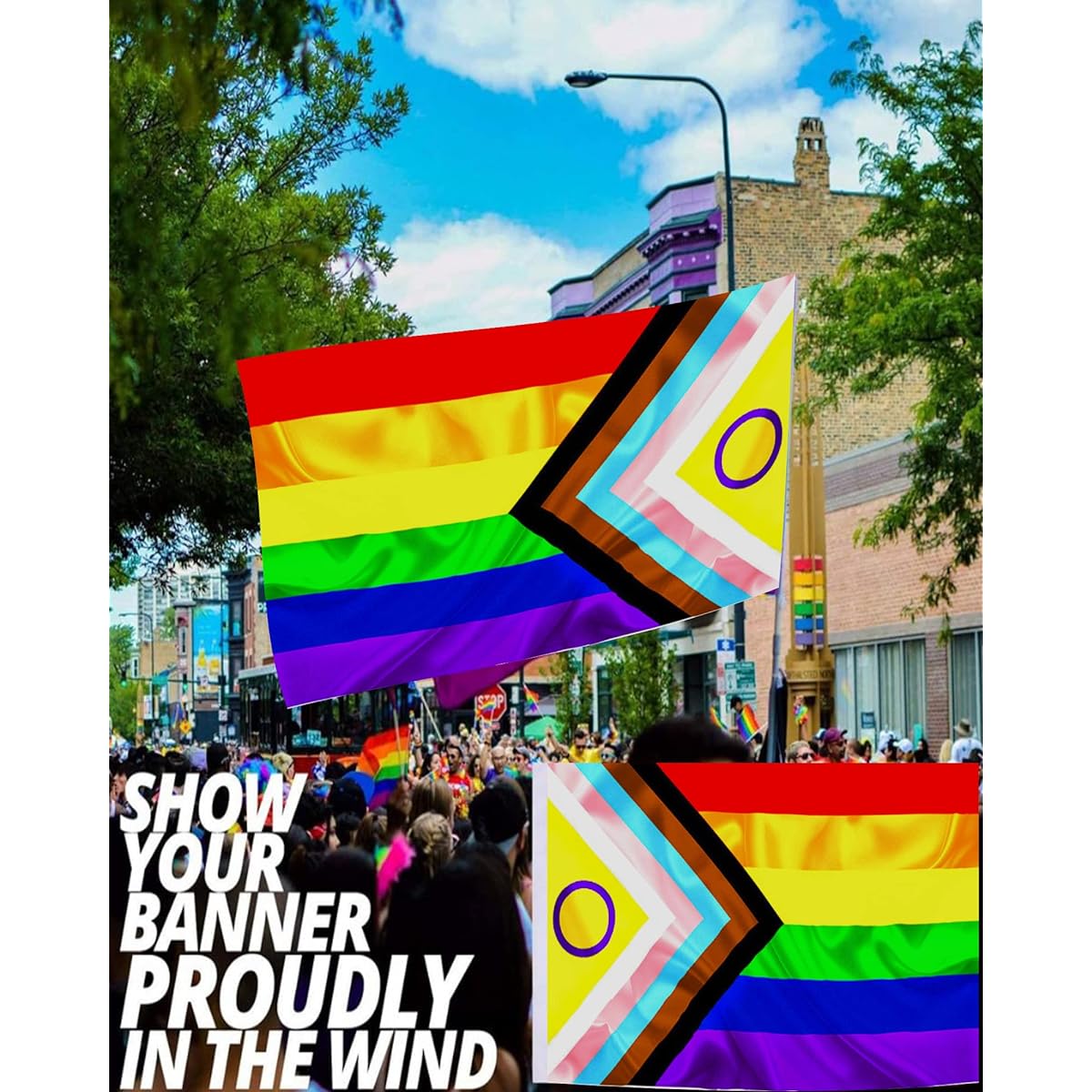 Pride Rainbow Flag 3x5ft Bisexual LGBTQ Non-Binary Lesbian Transgender Flag Double Stitched with 2 Brass Grommets Vibrant Color Fade Resistant (Gift: Rainbow Bracelet)
