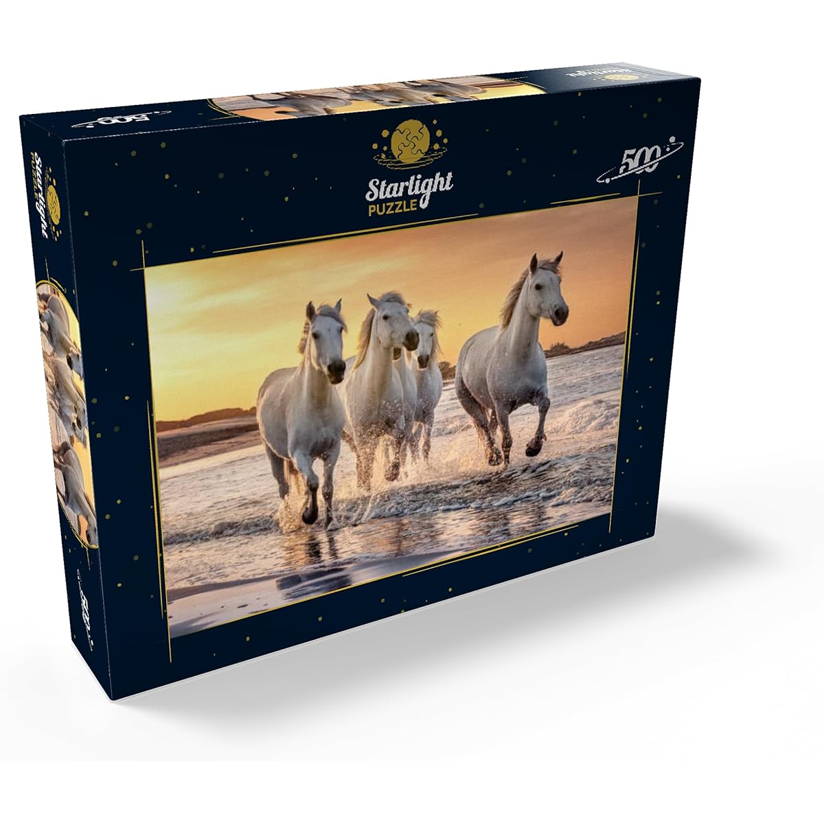 White Camargue Horses Galloping on a French Beach - Premium 500 Piece Jigsaw Puzzle for Adults