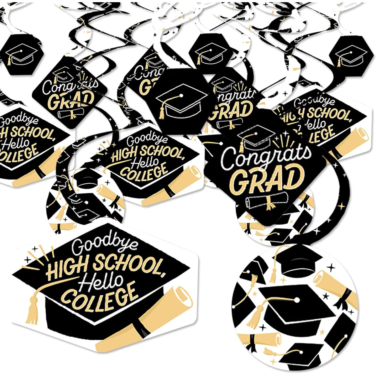 Big Dot of Happiness Goodbye High School, Hello College - Graduation Party Hanging Decorations - Party Decoration Swirls - Set of 40