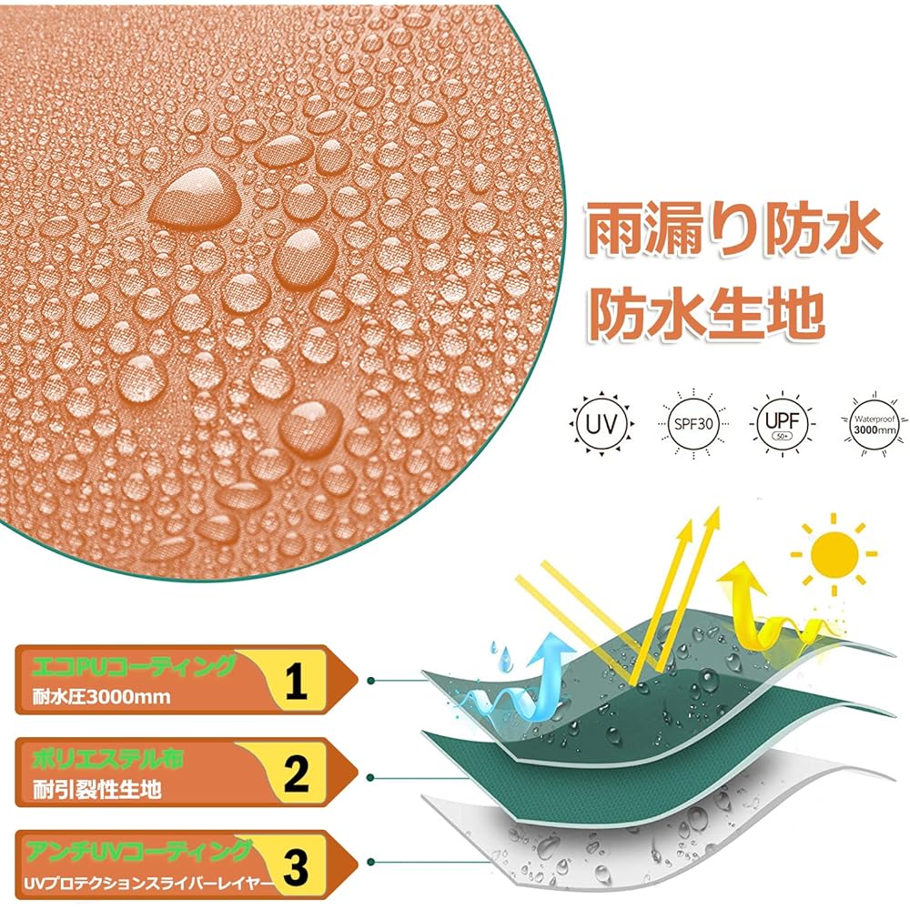 Waterproof Tarp Camping Awning Shade Outdoor Tarp with Pole Sun Shelter Sun Shade Heat Shielding Light Blocking Storage Bag Included Multifunctional Lightweight Camping Equipment for 2-6 People 3 x 3 m (Khaki)