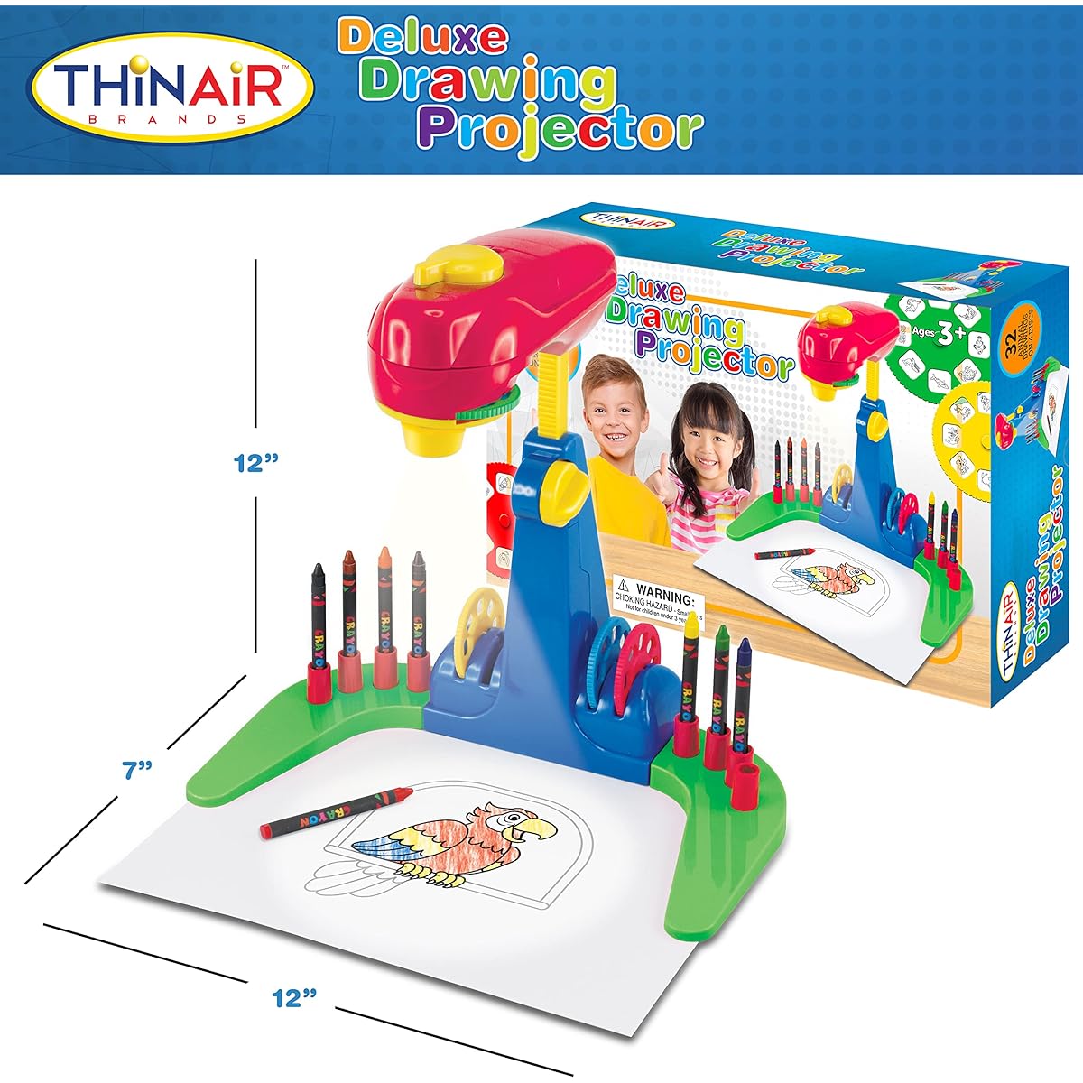 Ben Franklin Toys Drawing Projector for Kids Ages 3+ | Preschool Tracing Projector Kit Includes 32 Animal Pictures on 4 Sturdy Discs, 8 Crayons, and 1 Drawing Paper for Fun Play-Based Learning | Blue