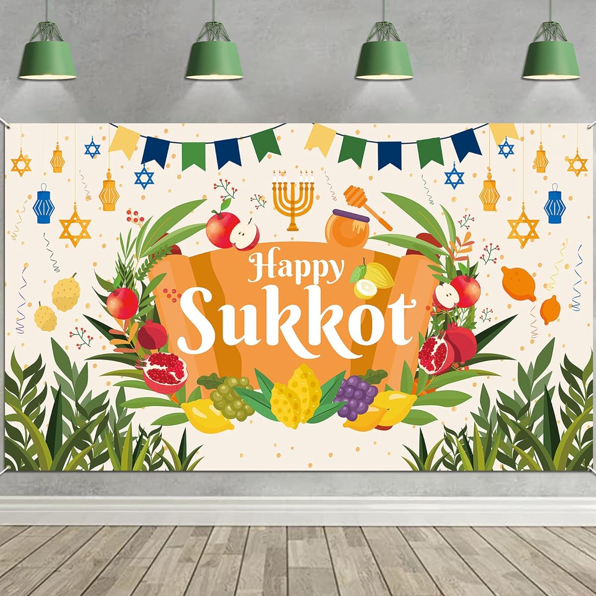 HOWAF Happy Sukkot Background Banner Happy Sukkot Party Decoration Background Banner Jewish Holiday Party Supplies Sukkkah Decorations Party Banner Happy Sukkot Welcome Banner for Jewish Festival Photo Props