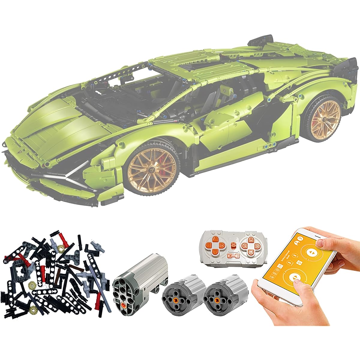 Electric driving modification kit compatible with Lego Technic Sian FKP37 42115 model can be controlled by remote control or mobile app. Evolve your Lego bricks into an automatic car (not a Lego toy, just modified parts)
