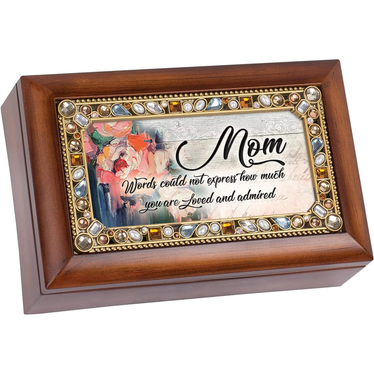 Cottage Garden Mom You are Loved and Admired Woodgrain Jewel Petite Music Box "Wind under My Wings"