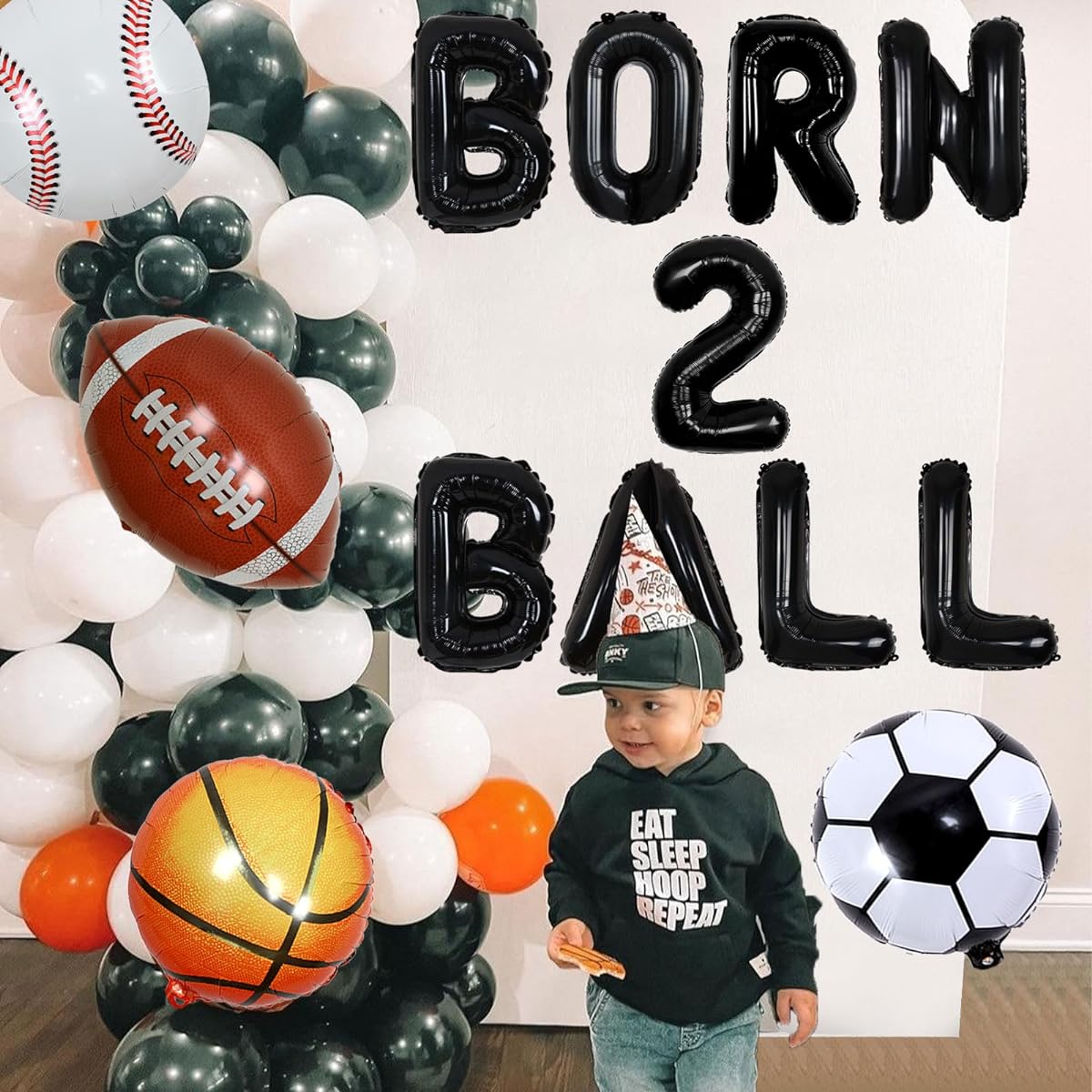 Wonmelody Sports 2nd Birthday Party Decorations, Sports Theme 2nd Birthday Party Supplies with 2 Balls, Sports Banner, Baseball, Rugby Ball, Basketball, Soccer Ball, Foil Balloons for 2nd Boy