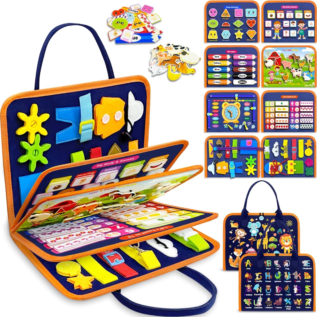 Exorany Busy Board for Toddlers, Montessori Toys for 1 2 3 4 Year Old Boy & Girl Gift, Sensory Board Educational Toys Busy Book for Toddlers 1-3, Travel Activities Toys for Learning Fine Motor Skills