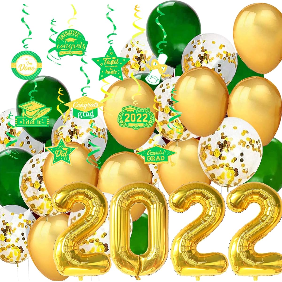 Graduation Decorations 2022 Green Gold Graduation Green Gold Balloons Graduation Party Supplies Hanging Swirls 2022 Balloons Green Gold Graduation Party Supplies