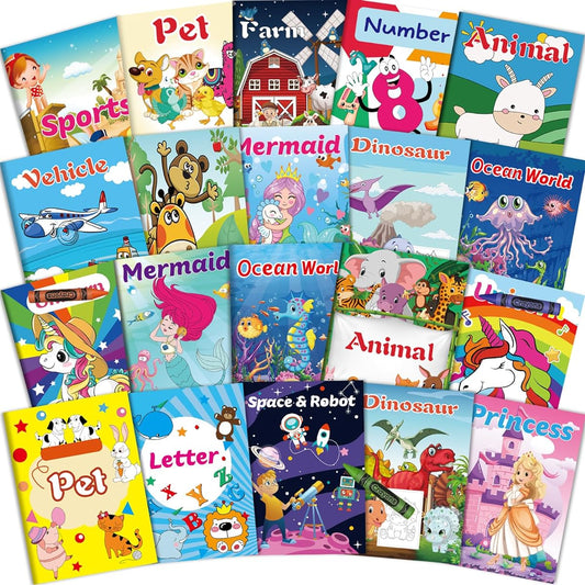 20 Pieces Coloring Books for 4-8 Years Old 2-4 Years Old Kids Halloween Christmas Gift Birthday Party Gift Filler School Classroom Activity Unicorn Mermaid Alpaca Dinosaur Fruit Car