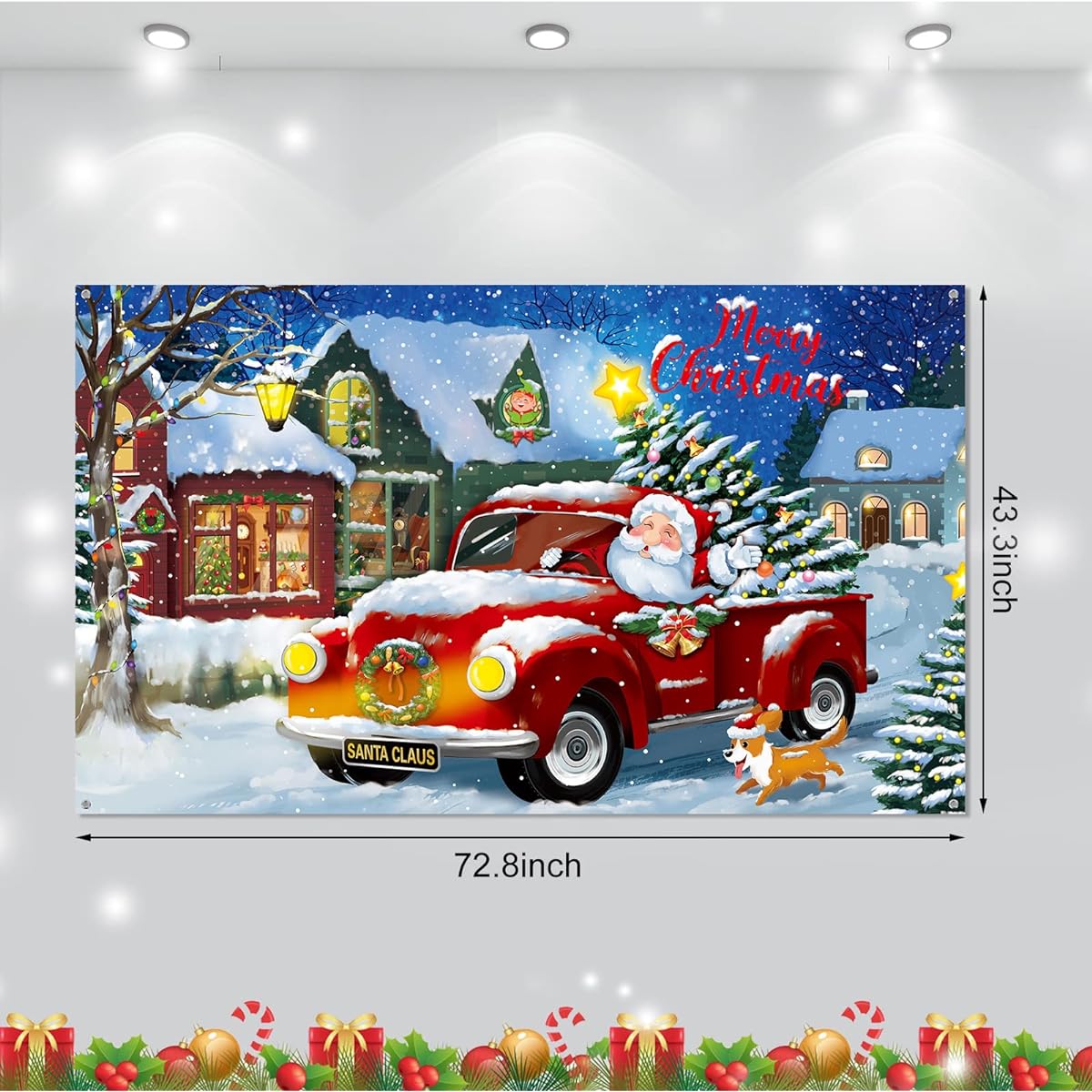 Christmas Backdrop Party Decoration Santa Claus and Truck Holiday Theme Backdrop Merry Christmas Backdrop Rope Set Indoor Outdoor Photo Booth Christmas Birthday Party Supplies 43.3 x 72.8 Inch