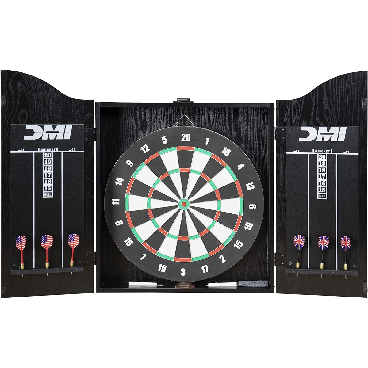 DMI Sports Recreational Dartboard Cabinet Set - Includes Dartboard, 2 Sets of Darts, and Traditional Chalk Scoring