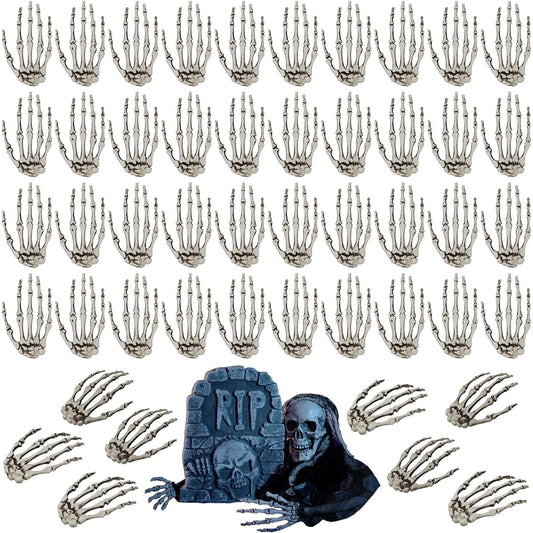 48pcs Halloween Skeleton Hands Plastic Fake Human Hands Realistic Skeleton Hands Halloween Decoration Life Size Skeleton Hands Halloween Decorations Zombie Party Horror Scary Props(48)