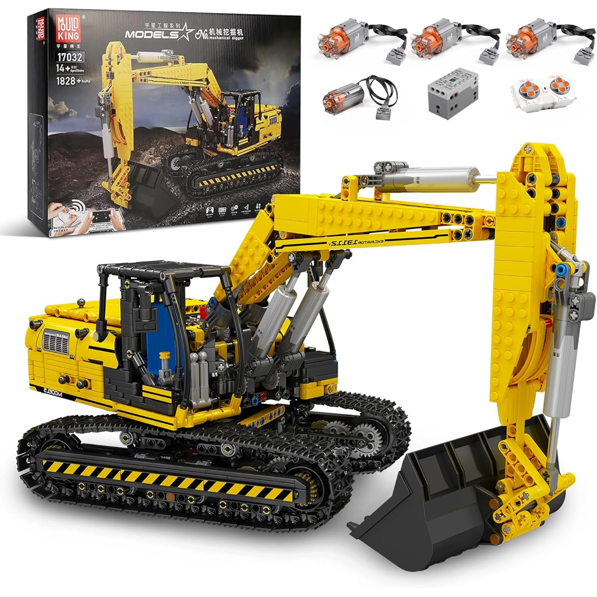 Mold King 17032 Excavator Building Kit Building Blocks Set Construction Vehicle Model Gift Toy for Kids Ages 8+ for Adult Collection Enthusiasts (1828 Pieces with Motor/App Remote)