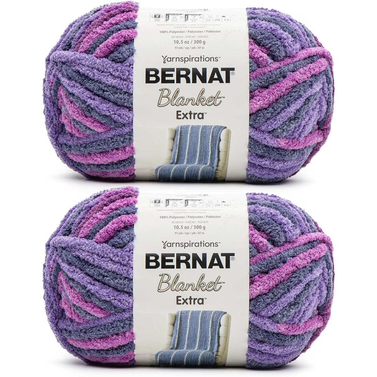 Bernat Blanket Extra Burgundy Plum Yarn - 300g/10.5oz 2 Pack - Polyester - 7 Jumbo - 97 Yards - Knitting/Crochet