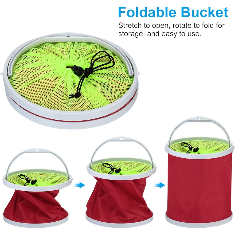 PATIKIL Water Tank Cleaning Bucket Footbath Bucket Foldable with Handle for Camping Car Wash 13L Red