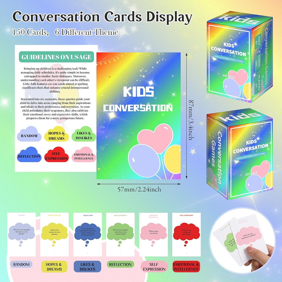 Poen Kids Conversation Cards Game Conversation Starter Questions Classroom Communication Game for Kids Family Clsssromm 1 Box